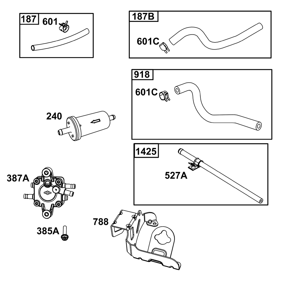 Fuel Supply Group Diagram and Parts List for 613477-0267-J1 400000 - 699999 Briggs and Stratton Engine